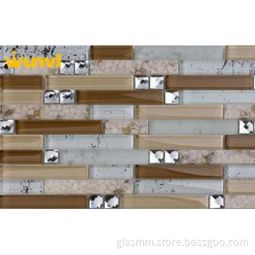 Wavy Strip Random Glass Mosaic Tile With 13 Facets Crystal